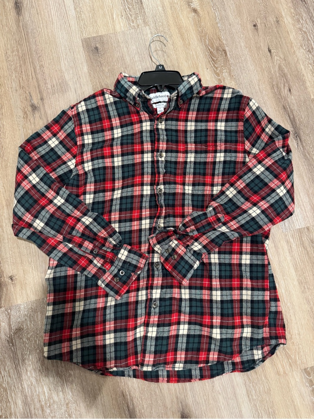 Vintage Saddlebred Red, Black and Cream Plaid Button-Down Shirt